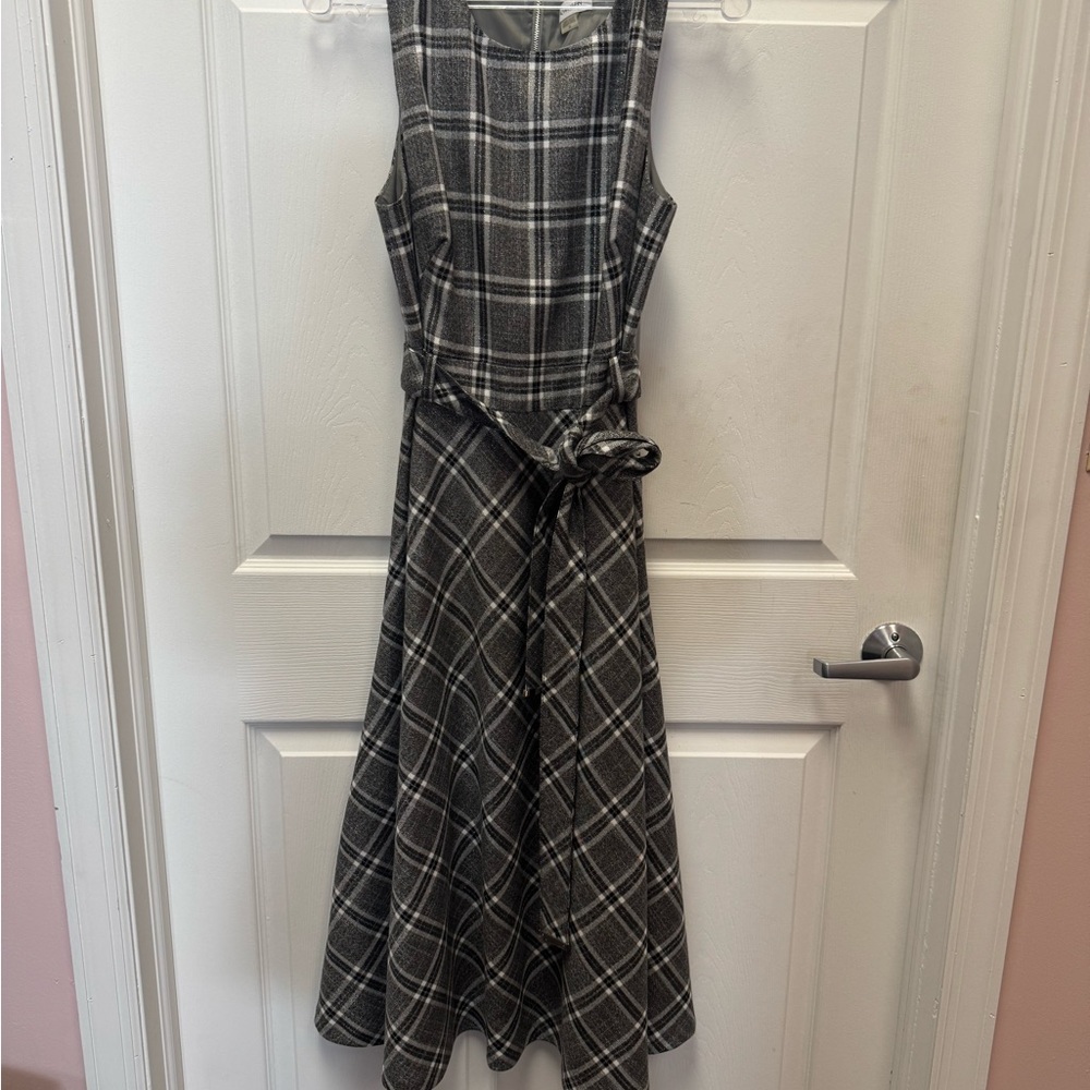 Calvin Klein Black and White Plaid Midi Dress